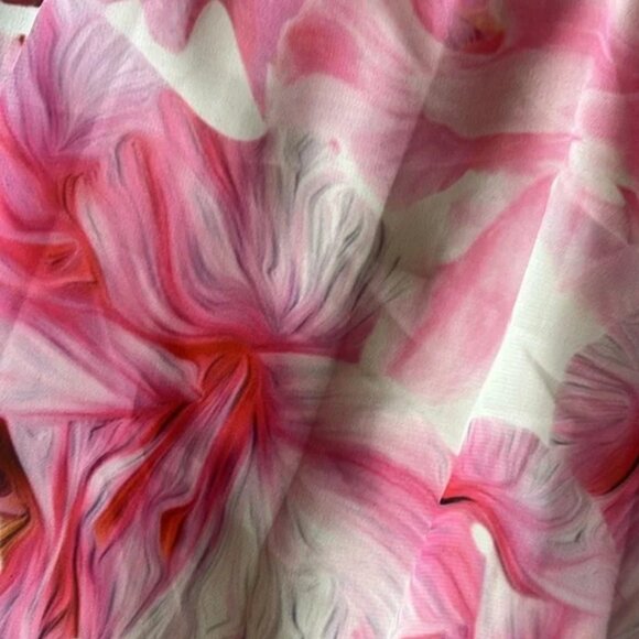 Mac Duggal Size 2 Pink White‎ Floral Print Chiffon One Shoulder Mini Party Dress - Picture 6 of 8